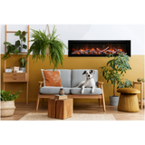 Amantii Birch log set shown in a Panorama fireplace