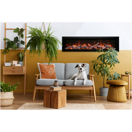 Amantii Birch log set shown in a Panorama fireplace
