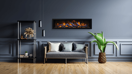 Amantii Rustic log set shown in a Panorama fireplace