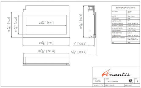 Amantii Panorama XtraSlim 30 specification chart