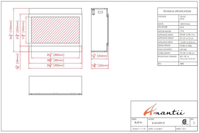 Amantii Panorama Deep XT 40 specification chart