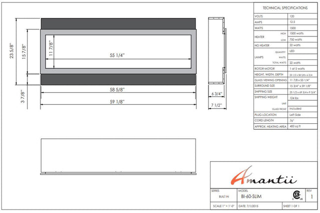 Amantii Panorama Slim 60 specification chart