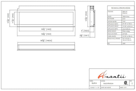 Amantii Panorama XtraSlim 60 specification chart