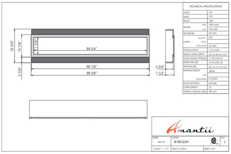 Amantii Panorama Slim 88 specification chart