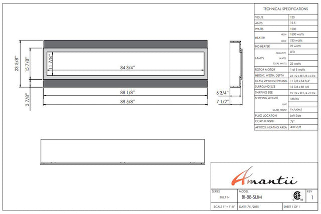 Amantii Panorama Slim 88 specification chart