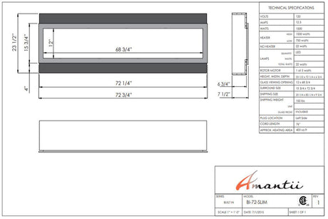 Amantii Panorama Slim 72 specification chart