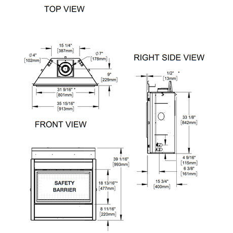 Napoleon Ascent Linear 36 dimensions diagram