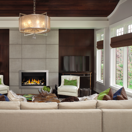 Napoleon Ascent Linear 46 gas fireplace angled view