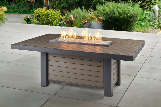 The Outdoor GreatRoom Kenwood and Brooks Linear Dining Height Gas Fire Pit Table