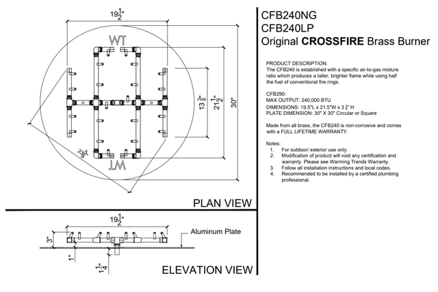 Warming Trends Crossfire CFB Original Brass Gas Fire Pit Burner Kit