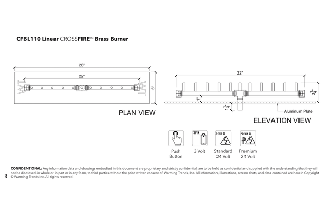 Crossfire CFBL Linear Brass Gas Fire Pit Burner
