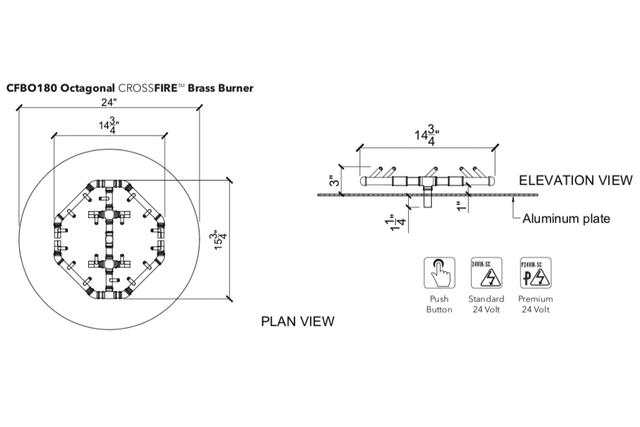Warming Trends Crossfire CFBO Octagonal Brass Gas Fire Pit Burner Kit