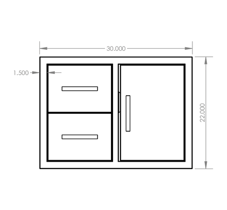 Summerset DC2-30 Drawer & Door Combo - front dimensions diagram
