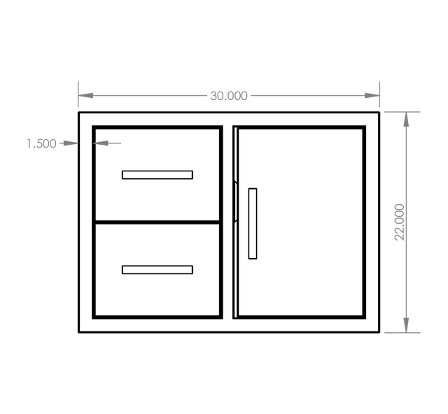 Summerset DC2-30 Drawer & Door Combo - front dimensions diagram