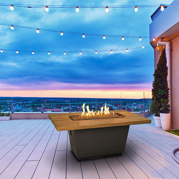 American Fyre Designs Rectangle Cosmopolitan French Barrel Oak Fire Table