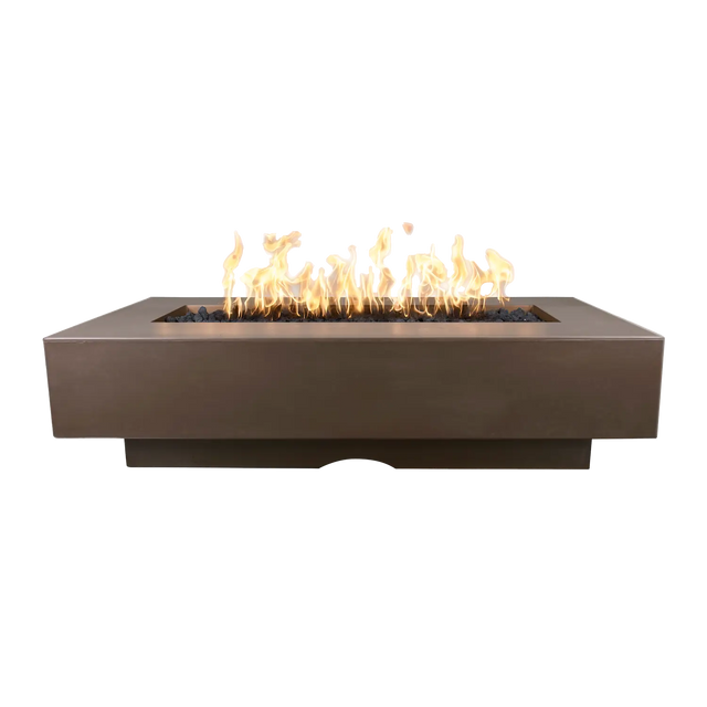 The Outdoor Plus Del Mar 84-inch GFRC concrete gas fire pit in Chocolate