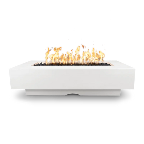 The Outdoor Plus Del Mar 84-inch GFRC concrete gas fire pit in White Limestone