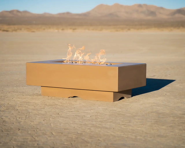 The Outdoor Plus Del Mar concrete gas fire pit in a patio setting