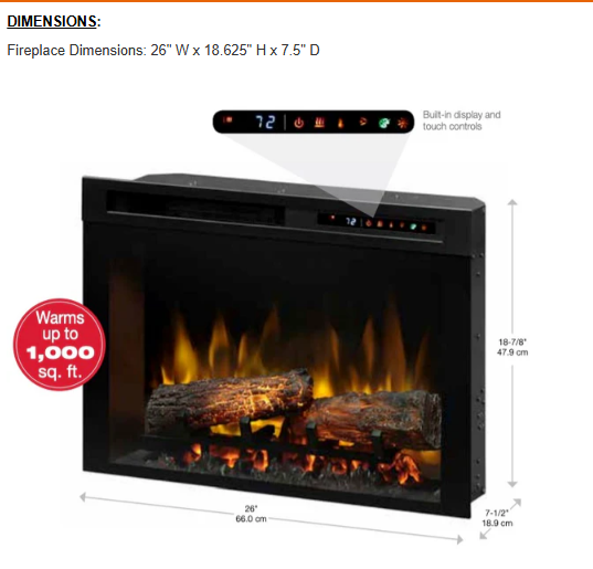 Dimplex Nova 26" Multi-Fire XHD Electric Fireplace Insert With Logs,  XHD26L