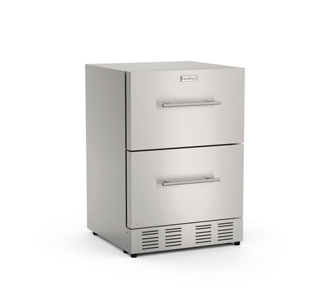 Fire Magic 24-REF-DD Cold Storage double drawer outdoor refrigerator, stainless steel, drawers closed, angled view