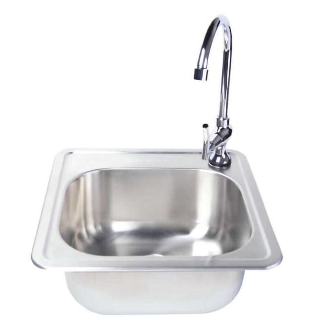 Fire Magic 15-Inch Outdoor Rated Stainless Steel Sink With Cold Water Faucet - 3587 + 3588