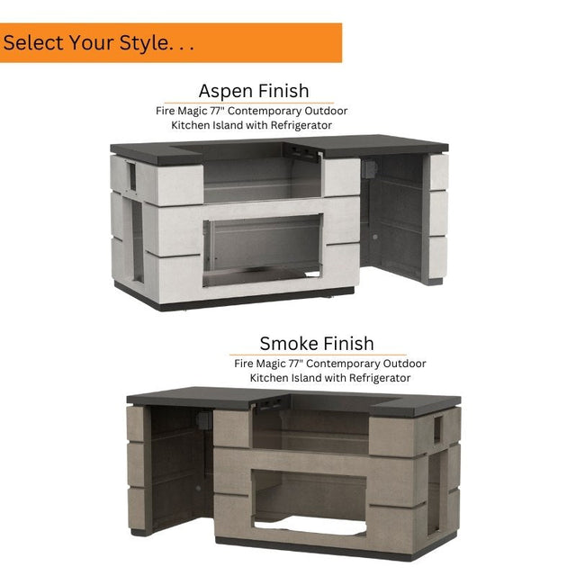 Fire Magic 77" Contemporary Outdoor Kitchen Island with Refrigerator