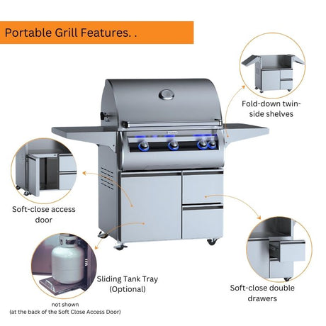 Fire Magic 30" Echelon Diamond E660i Portable Gas Grill with Analog Thermometer