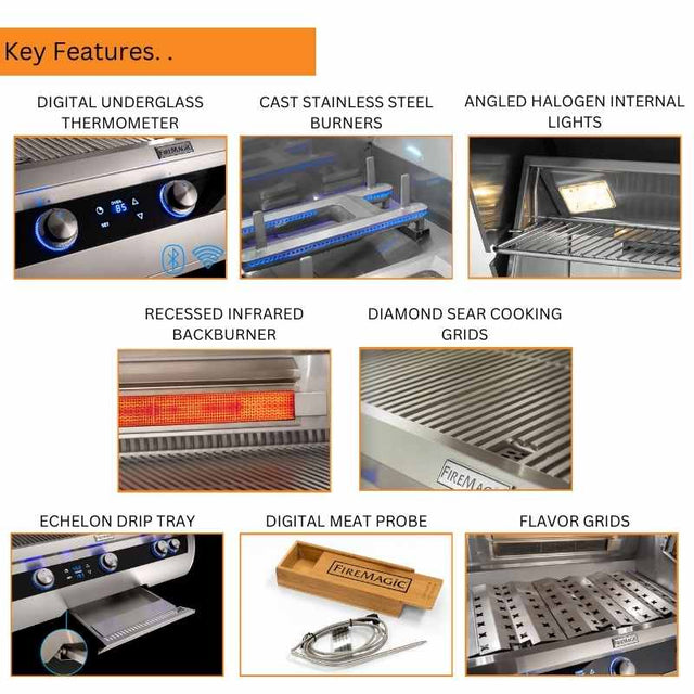 Fire Magic 36" Echelon Diamond E790i Built-In Gas Grill with Digital Thermometer