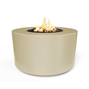 The Outdoor Plus Florence 42-inch GFRC concrete gas fire pit, 24 inch tall, in Vanilla