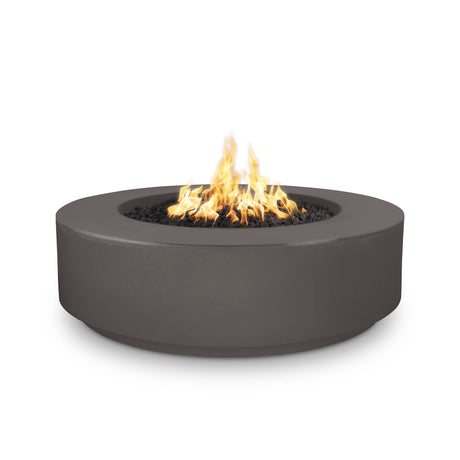 The Outdoor Plus Florence 42-inch GFRC concrete gas fire pit, 12 inch tall, in Chestnut