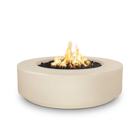 The Outdoor Plus Florence 42-inch GFRC concrete gas fire pit, 12 inch tall, in Vanilla