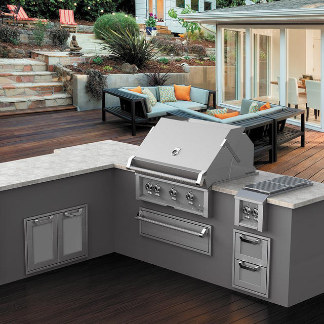 Hestan | 36” Gas Grill with Rotisserie on a Double Door Tower Cart