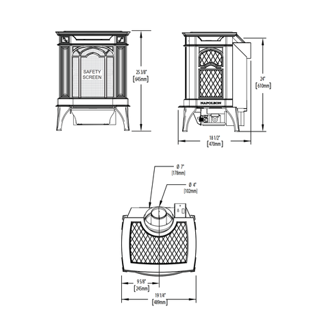 Napoleon Arlington GDS20 gas stove - dimensions