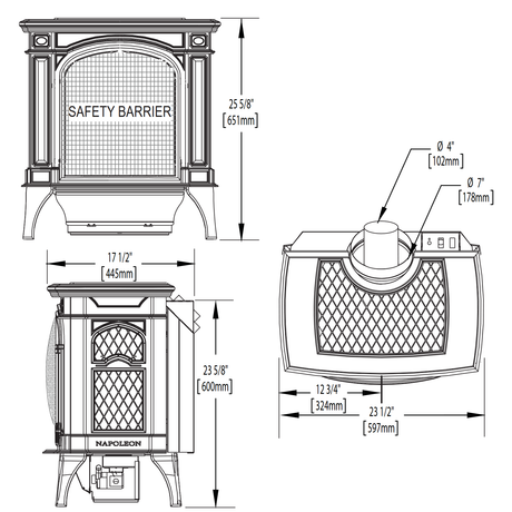 Napoleon Bayfield GDS25 gas stove - dimensions