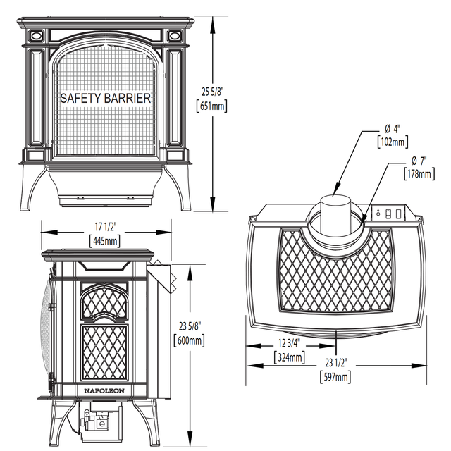Napoleon Bayfield GDS25 gas stove - dimensions