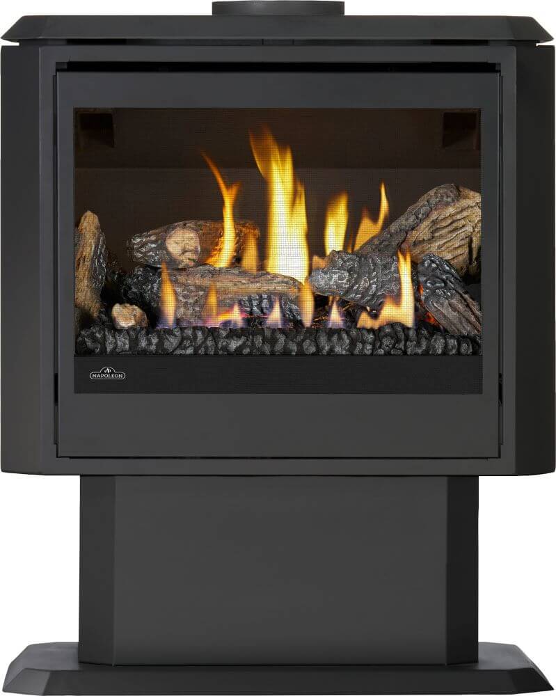 Napoleon Havelock Elite GDS50N-2 on pedestal with oak logs and flames