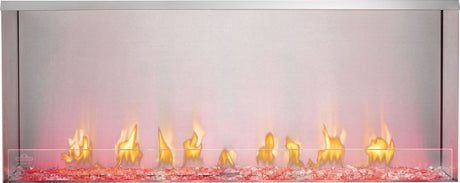 Napoleon Galaxy 50 outdoor gas fireplace with red LED lighting