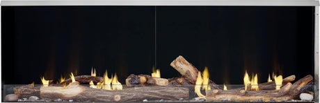 Napoleon Galaxy 62 outdoor gas fireplace with reflective panels and oak logs