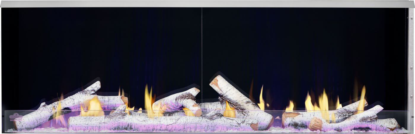 Napoleon Galaxy 62 outdoor gas fireplace with reflective panels detail