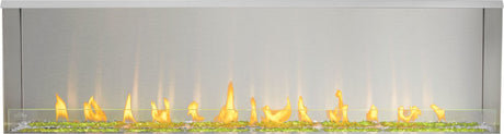 Napoleon Galaxy 74 outdoor gas fireplace with yellow LED lighting