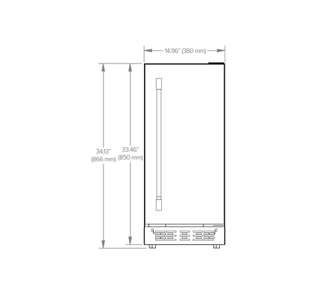 Summerset IM-15N Outdoor Nugget Ice Maker - front dimensions diagram