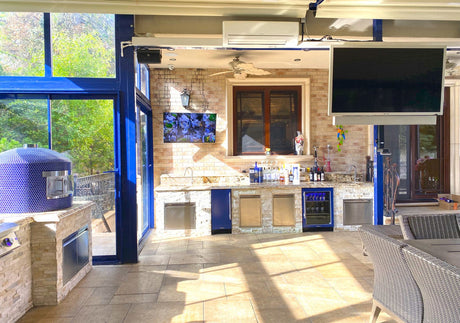 Example installed outdoor kitchen by NYC Fireplaces & Outdoor Kitchens; equipment and finishes may vary