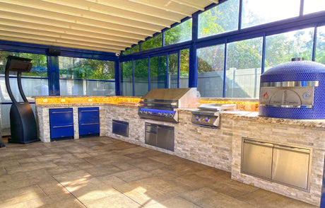 Example custom outdoor kitchen project built by NYC Fireplaces & Outdoor Kitchens; final package configuration may vary