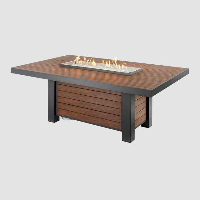 The Outdoor GreatRoom Kenwood and Brooks Linear Dining Height Gas Fire Pit Table