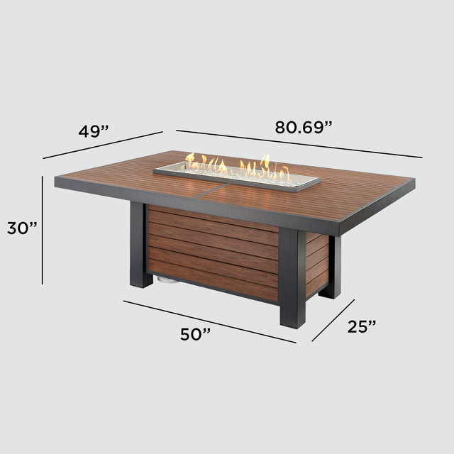 The Outdoor GreatRoom Kenwood and Brooks Linear Dining Height Gas Fire Pit Table