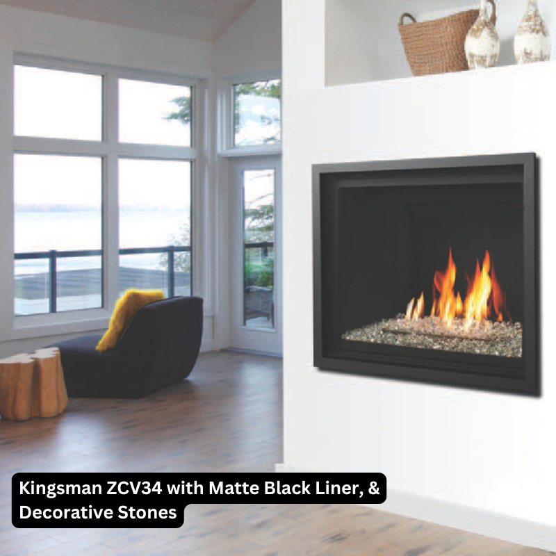 Kingsman ZCV42 42" Zero Clearance Clean View Direct Vent Gas Fireplace | Ceramic Glass