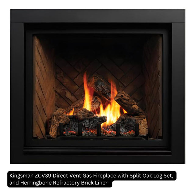 Kingsman ZCV39 39" Zero Clearance Clean View Direct Vent Gas Fireplace | Ceramic Glass