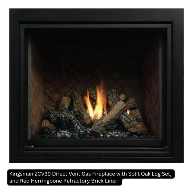 Kingsman ZCV42 42" Zero Clearance Clean View Direct Vent Gas Fireplace | Ceramic Glass