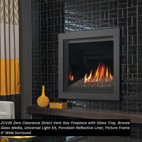 Kingsman ZCV39 39" Zero Clearance Clean View Direct Vent Gas Fireplace | Tempered Glass