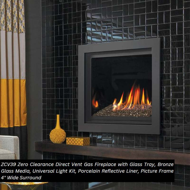 Kingsman ZCV39 39" Zero Clearance Clean View Direct Vent Gas Fireplace | Tempered Glass